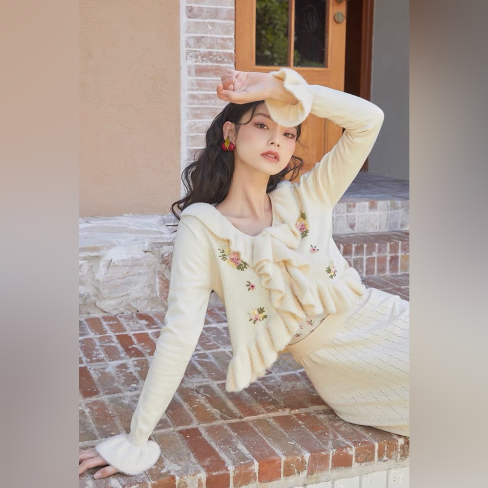 Lacemade Liz Lisa 🌸Gunne Sax Prairie Style Y2K Floral Ruffle Cardigan/Sweater🤍 - Picture 8 of 14